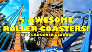 5 Awesome Roller Coasters at Six Flags Over Georgia! 4K Front Seat POV