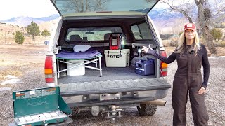 My NO BUILD TRUCK CAMPING SET UP for WINTER CAMPING