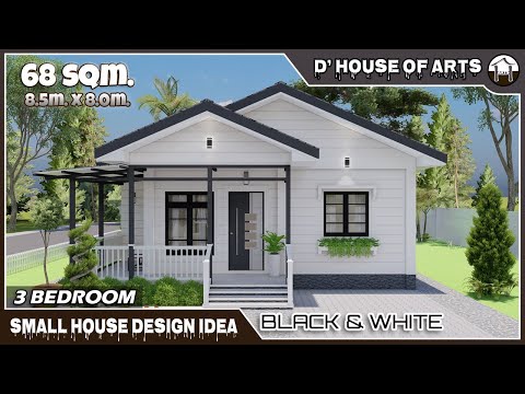 small-house-design-ideas-|-black-&-white-|-3-bedroom-bungalow-house-design-|-68-sqm.(8.5m.-x-8.0m)