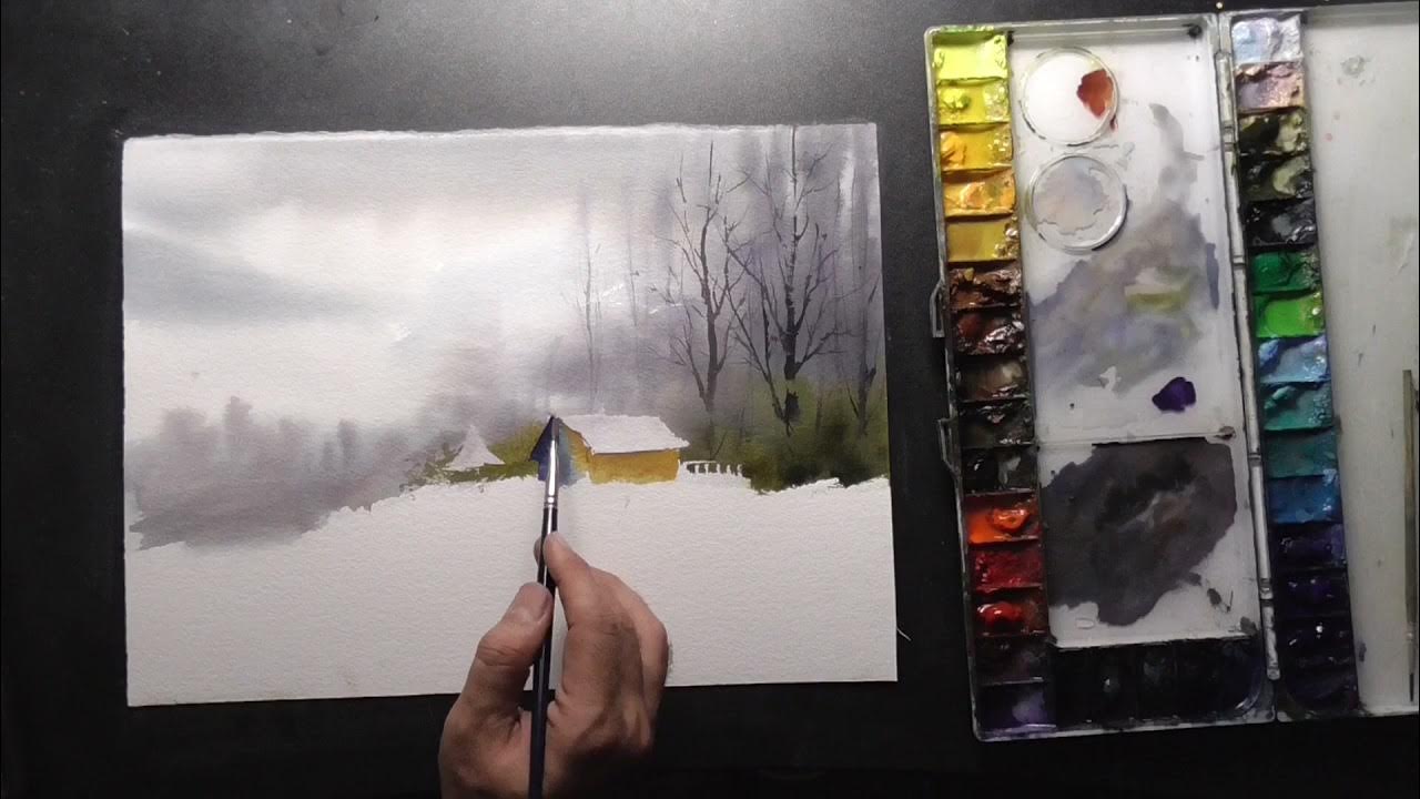 How to paint landscape in watercolor painting demo by javid tabatabaei