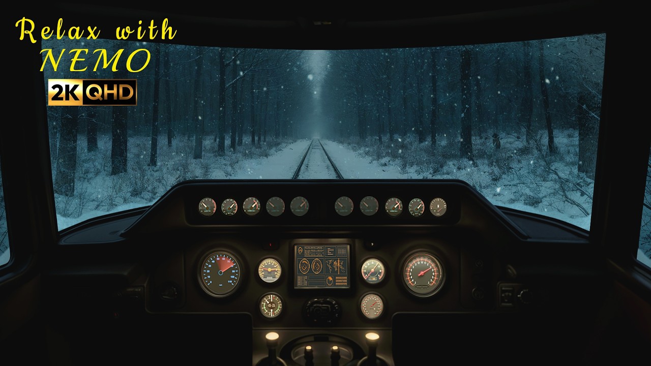 ❄️ Relaxing Snowy Night Train Cab Journey 🚆 Dimly Lit Train Locomotive Cockpit Ambience for Sleeping