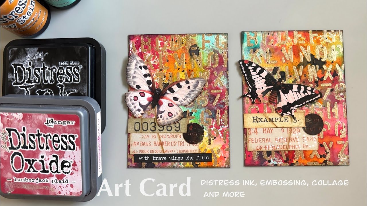 Mixed media art cards using distress inks, embossing powder, and ...