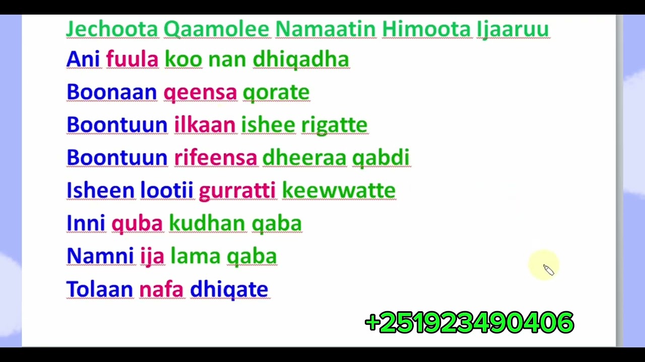 Jechoota Qaamolee Namaatin Himoota Ijaaruu # Learn Afaan Oromoo #Amharic English letters