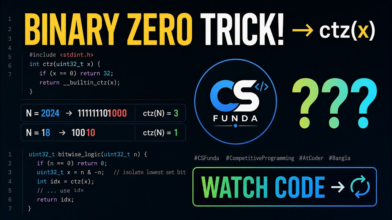 Binary Trick: How to Count Trailing Zeros in C++ | AtCoder Solve | CS ...