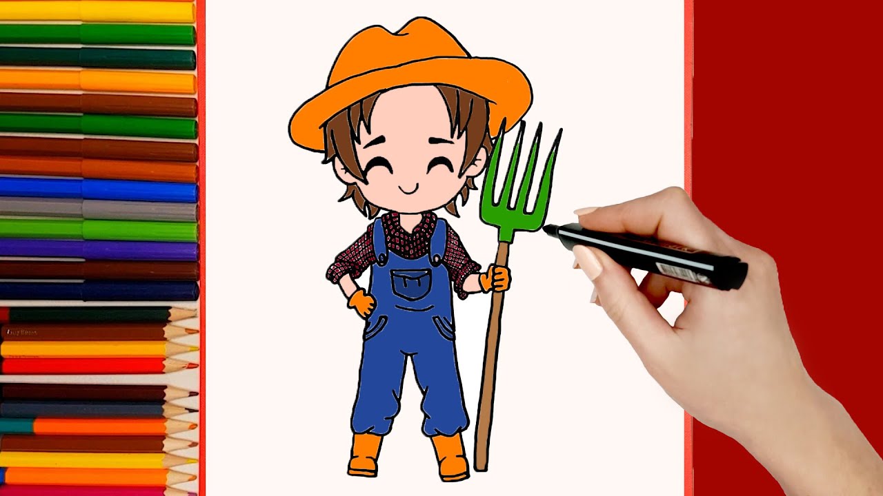 Cómo dibujar un Agricultor paso a paso para niños. How to draw a farmer -  YouTube