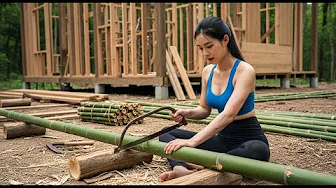 Girl Builds Bamboo House from Primitive Tools - Traditional Bamboo House in the Countryside