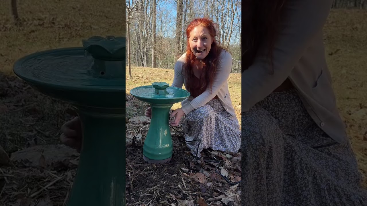 LuxenHome aqua glazed ceramic birdbath fountain for garden decor, backyard water features, bird