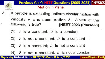 A particle is executing uniform circular motion with velociity v and acceleration a . #neet2023