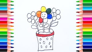 How to Draw Potted Plants Coloring Pages for Kids Learn Colours