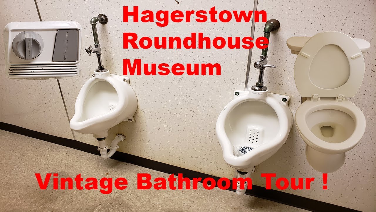Bathroom tour Hagerstown Roundhouse museum with vintage standard