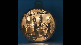 DIY Wooden Light-up ornament Witches brew cauldron, Shadow box, Halloween decor, blueprint for laser