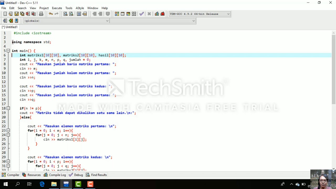 TUTORIAL MEMBUAT PERKALIAN MATRIKS MENGGUNAKAN ARRAY DALAM