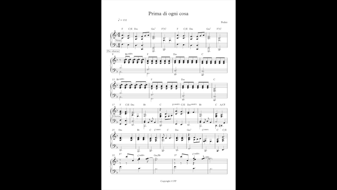 Prima di ogni cosa -Fedez- base e spartito piano Chords - Chordify