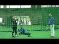オープン戦2試合ノーヒットの福永。和田コーチの指導のもとバット投げ練習法に取り組む（2024年2月24日）