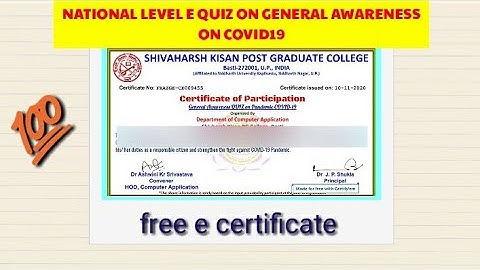 National Level Free E quiz with free E certificate and answers on General Awareness on COVID 19