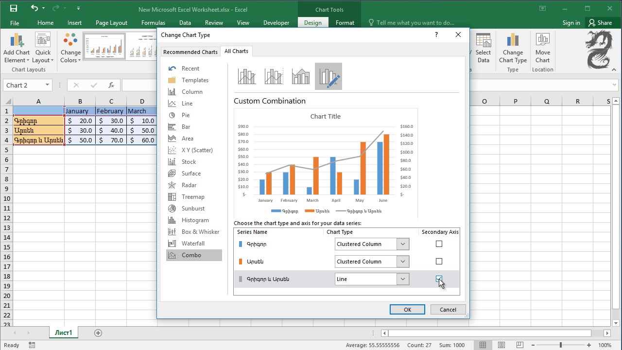 Adding a Secondary Axis to a Chart in Excel: Excel Combo Chart: How to