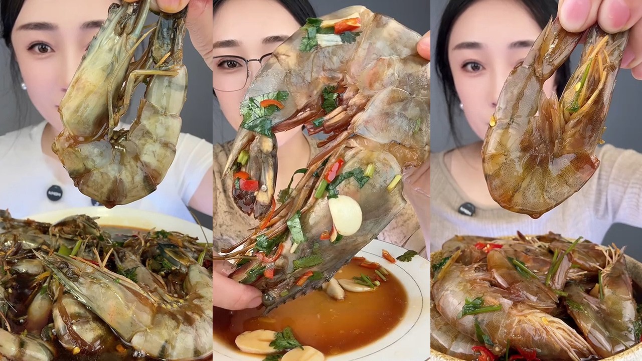 【Yummy】Black Tiger Shrimp + Extra-Large Black Tiger Shrimp + Stir-fried Shrimp🦐🧄🍋🌶#mukbang#Seafood