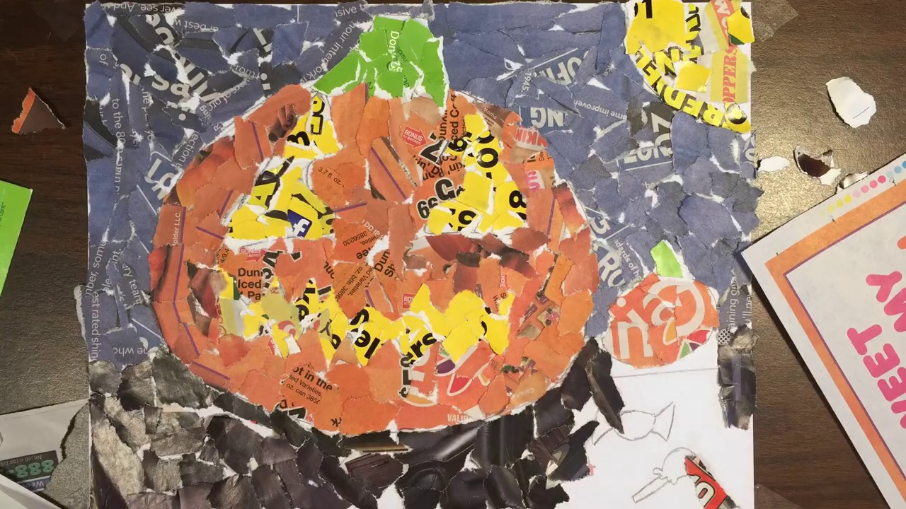 How to make Mr Pumpkin for Halloween by 8 years old boy Tearing art