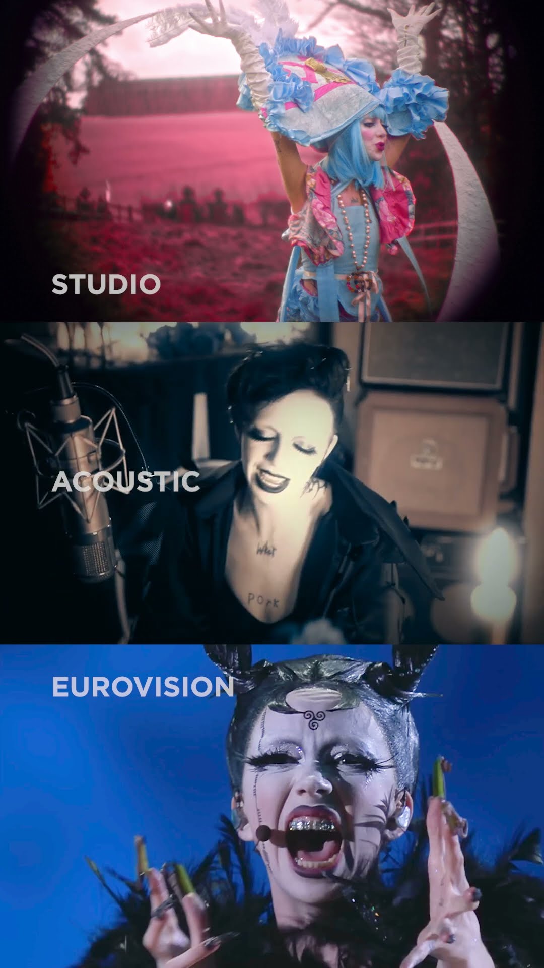 Bambie Thug paints us three very different shades of Doomsday Blue ?? #Eurovision2024