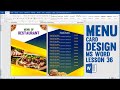Lesson 36 || Restaurant Menu Card Design in Ms Word Tutorial