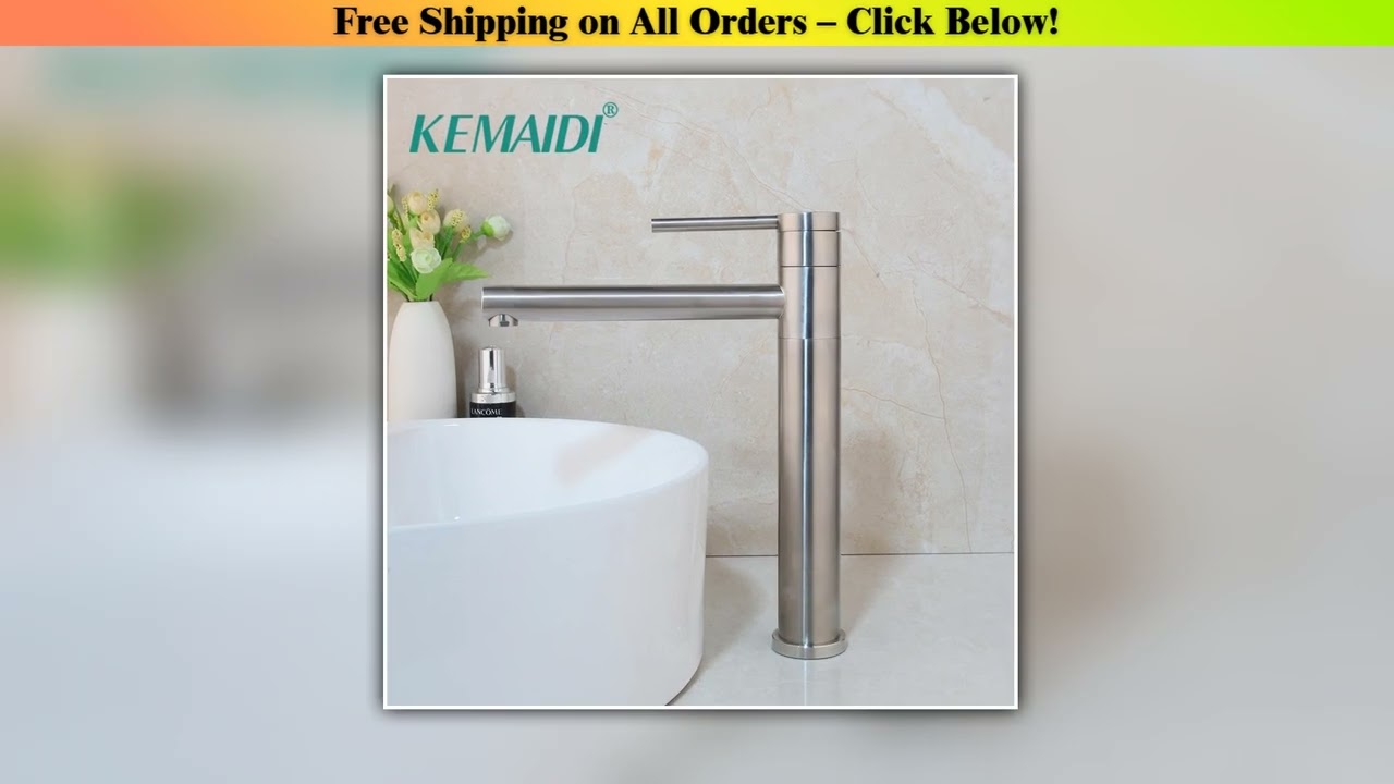 KEMAIDI Tall Bathroom Faucet Basin Sink Nickel Brushed Tap Hot Cold Water Mixer Tap  Deck Mounted