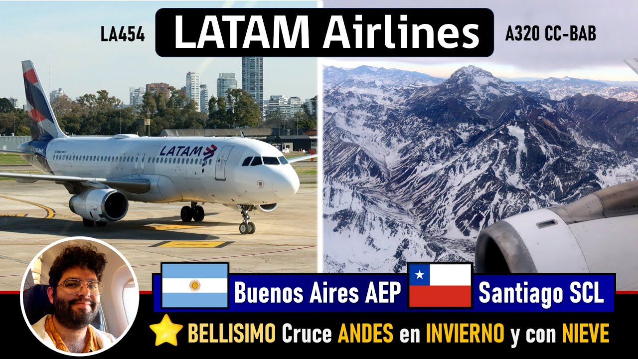 Прекрасный зимний перелёт из Буэнос-Айреса в Сантьяго с авиакомпанией LATAM Airlines на Airbus A320