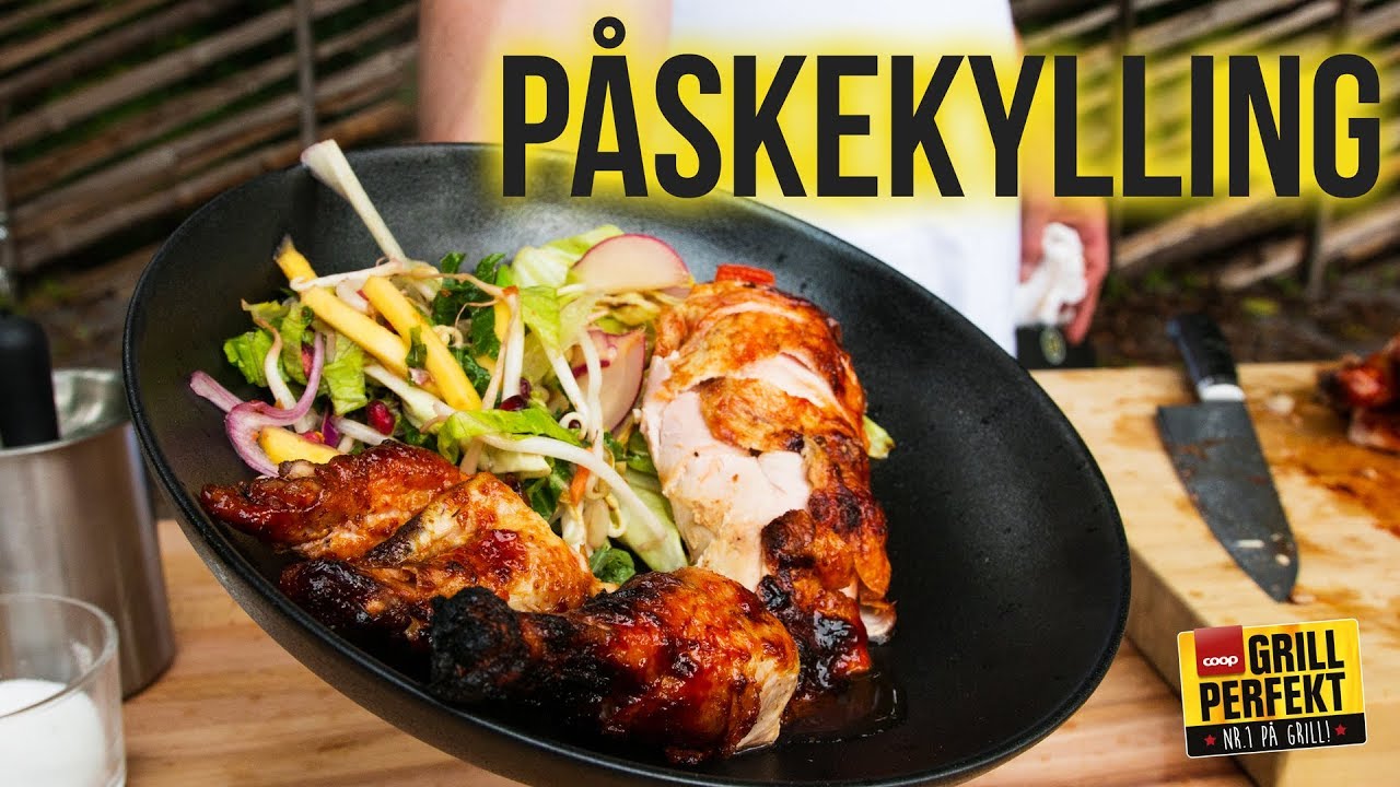 Påskekylling - øldampet og grillet kylling med wokede grønsaker