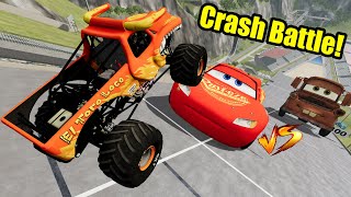 Monster Truck Crash Battle | Giant Lightning McQueen VS Giant Mater - BeamNG Drive