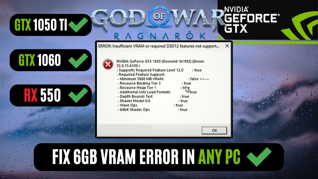 God of War Ragnarok : 6GB VRAM Error Fixed | Bypass VRAM Error with any Graphics Card