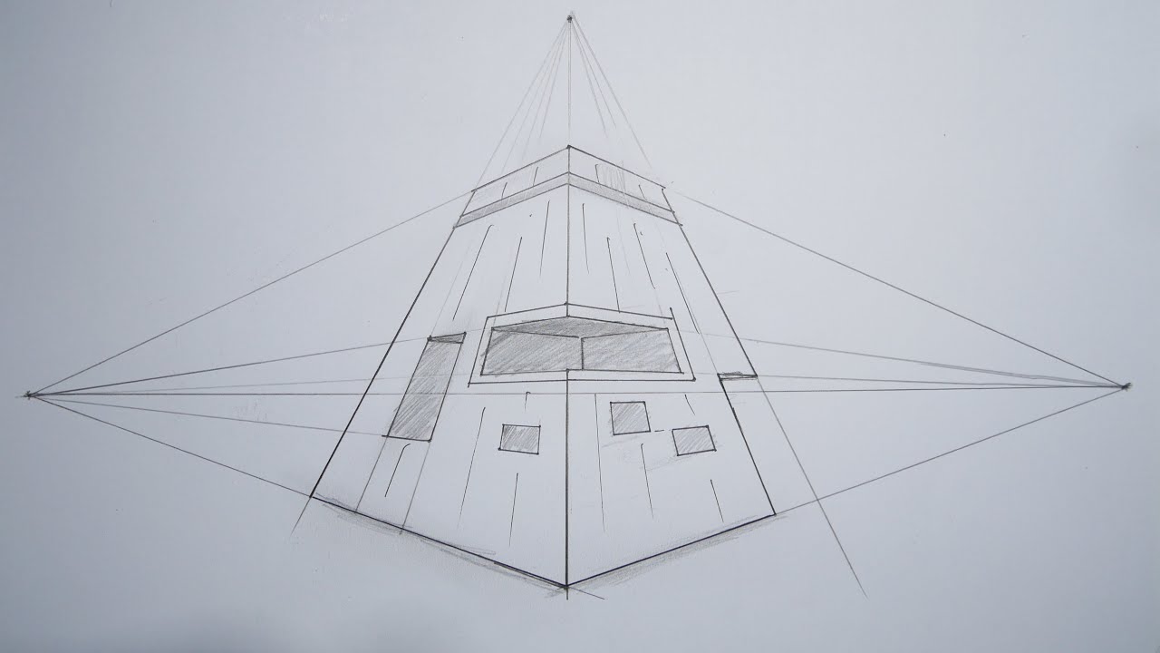 architecture how to draw a simple building in 3 point perspective - YouTube