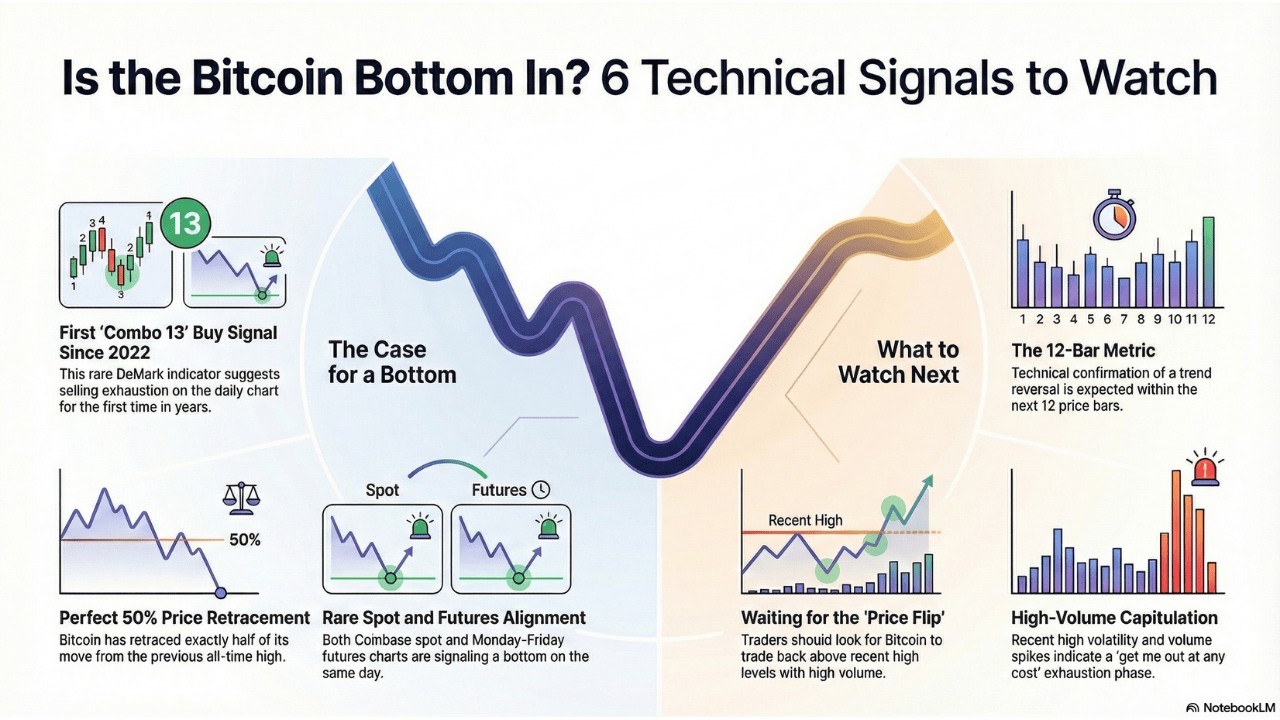 Биткоин достиг дна? Редкий комбинированный сигнал на покупку от Demark и анализ коррекции на 50%.