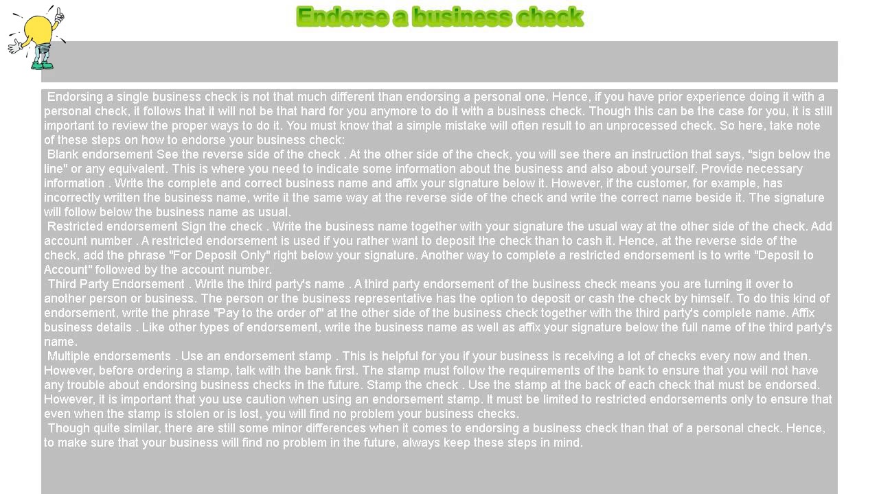 How to : Endorse a business check - YouTube