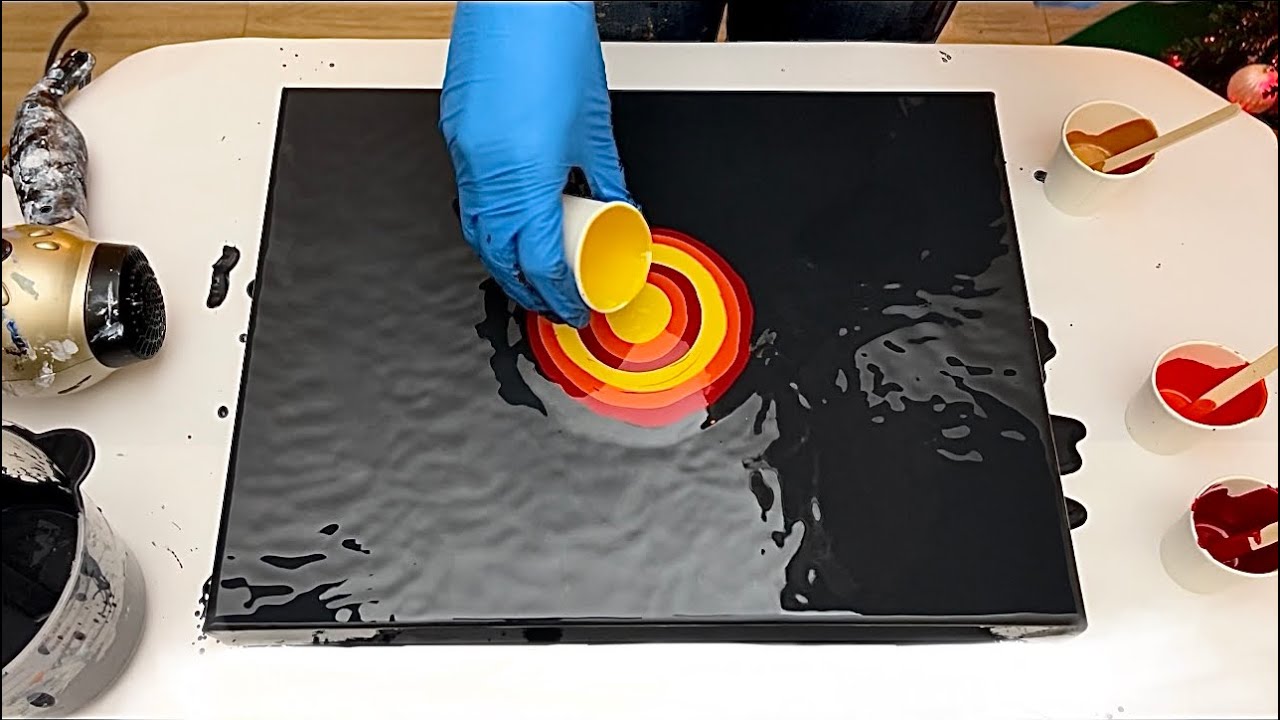 View of Wow Beautiful 💛 Gold and Red 🌹 Flower Petals ~ Dutch Pour | Acrylic ...