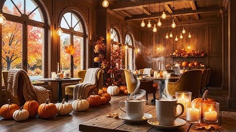 Positive November Fall Morning for Work🍂Outdoor Coffee Shop Ambience & Soft Jazz Instrumental Music