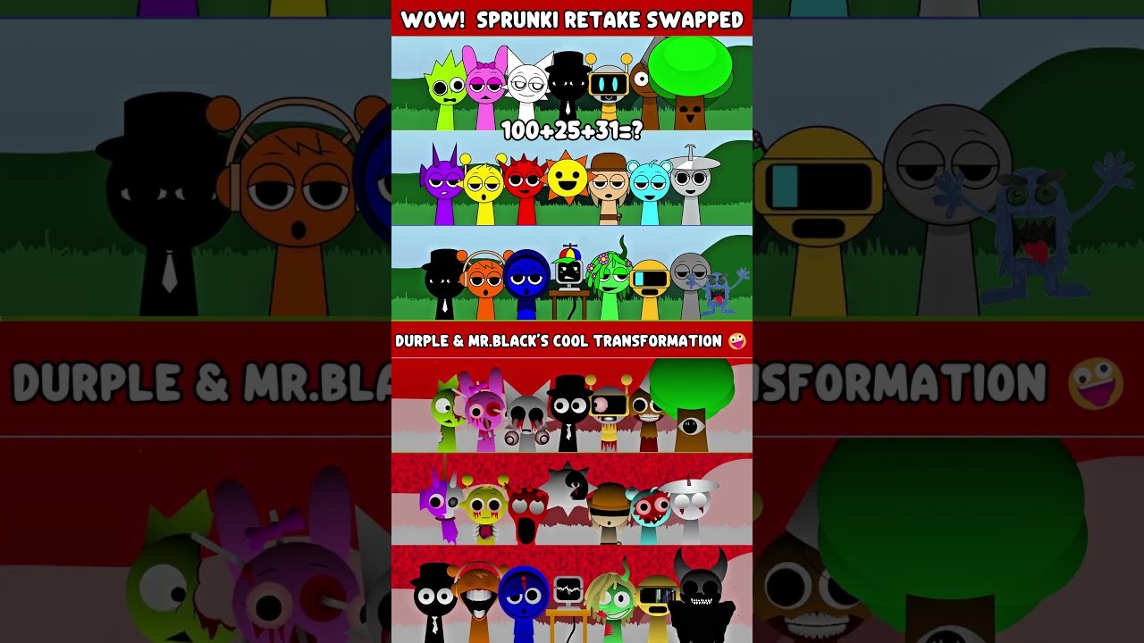 New Retake Sprunki ROLES SWAP DURPLE MR BLACK S COOL TRANSFORMATION VS HORROR PHASE