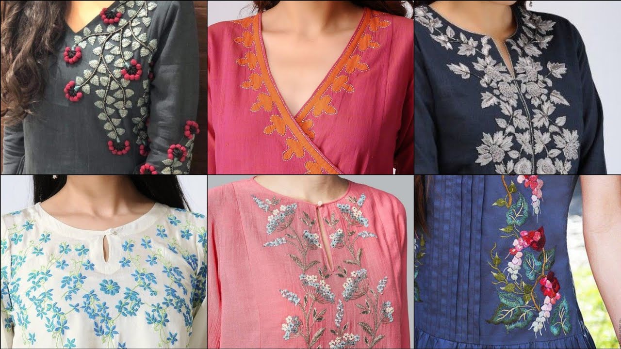Best stylish embroidered kurti design in different style embroidery