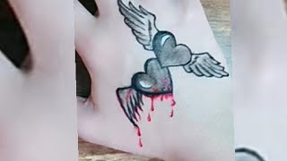 كيفية رسم قلب مجروح على اليد How to draw a broken heart on the hand