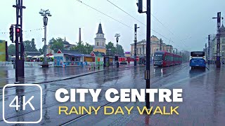 【4K】 Walking in the Rain at City Centre (With Rain Sounds on Umbrella) - Tampere, Finland