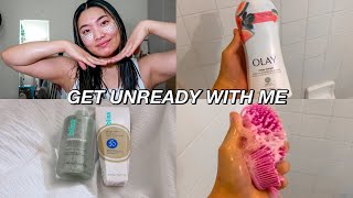 GET UNREADY WITH ME| SHOWER ROUTINE, HAIR CARE, AND SKINCARE