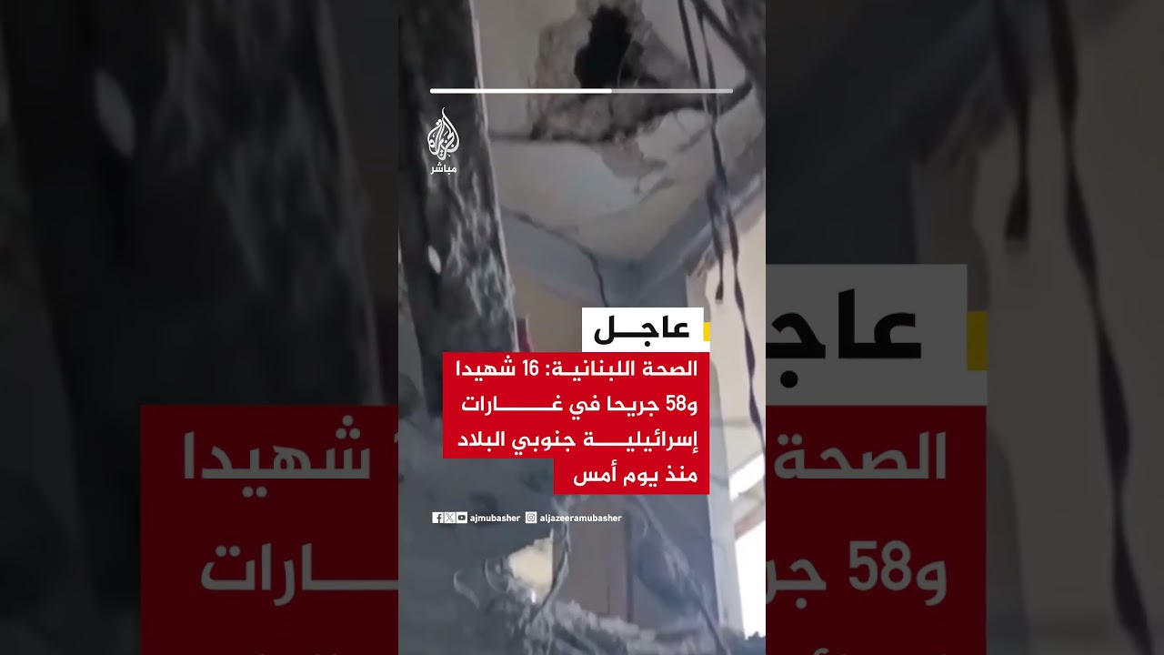 الصحة اللبنانية: 16 شـ ــــهيدا و58 جريحا في غارات إسرائيلية جنوبي البلاد منذ يوم أمس