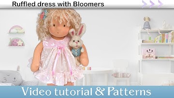 Dress for Waldorf doll. Video tutorial & Patterns for doll clothes. Nightgown with Bloomers