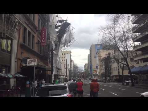 Scaffolding Falling Off Building Downtown Portland, Oregon.