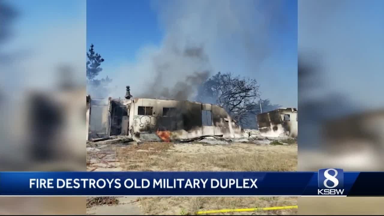 Abandoned military housing burns in Fort Ord