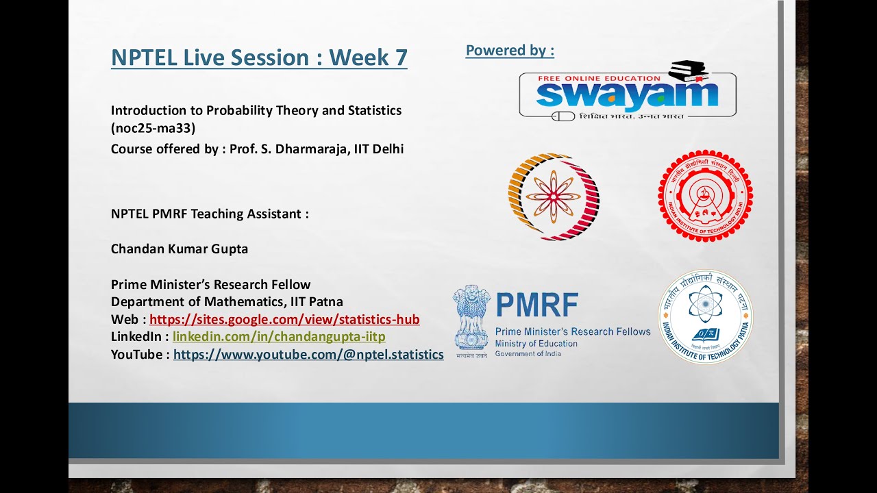 NPTEL : NOC25-MA33 | Week 7 Live Session | Cross Moments | Covariance ...