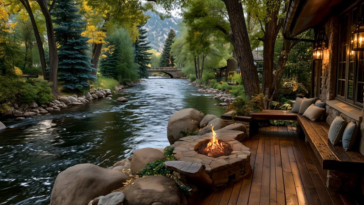 Summer Ambience Riverside Porch Serenity | Forest Nature Birds & Firepit for Relaxation and Focus Summer Ambience Riverside Porch Serenity | Forest Nature Birds & Firepit for Relaxation and Focus