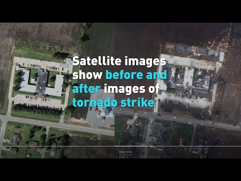 Satellite images show before and after images of tornado