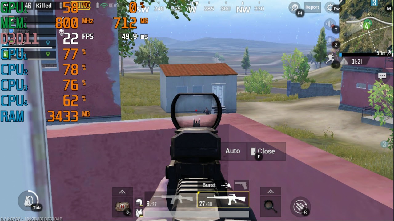 AMD A8-7100 \ Radeon R5 (Kaveri) \  Tencent Gaming Buddy Emulator PUBG Mobile @720p low settings