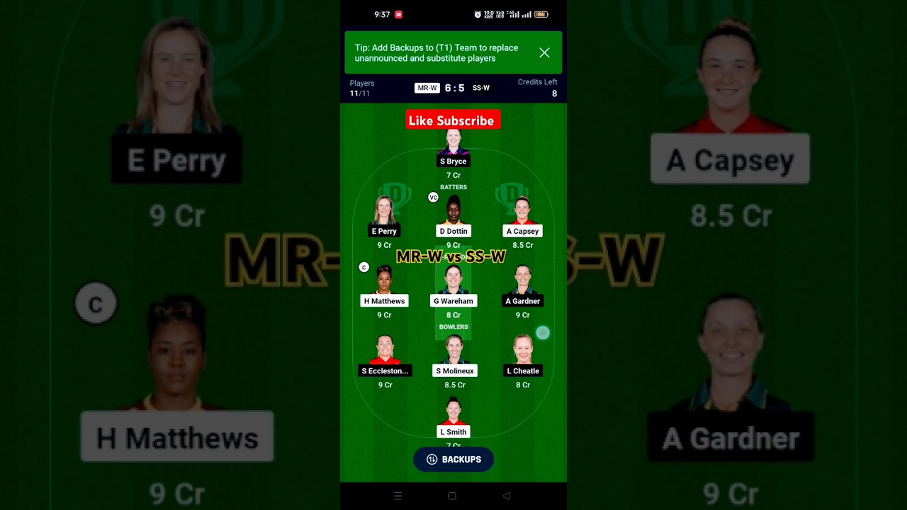 MR-W vs SS-W Dream11 Prediction|MR-W vs SS-W Dream11 Team|Melbourne vs Sydney Women's WBBL T20