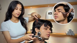 ASMR Head Massage💆🏻‍♂️Feel Relax with Deep Therapy✨ Massage Tools - Lady Shivu Barber 