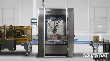 Compact Delta robotic pick and place system for loading bags into cases - ValTara PKR Delta MS